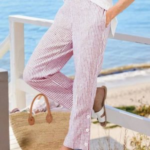 Women Striped Ankle Pants Elastic Waist Pants Casual Spring/Fall Trousers, Pants, color:Pink|size:3XL, catalog Noracora shop