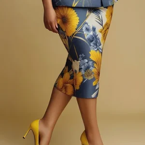 Elegant Printing Floral Midi Skirt, Skirts, color:As Picture|size:XXL, Stylewe
