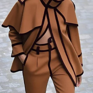 Casual Webbing Color Block Turtleneck Trench Coat, Trench Coats, color:Brown|size:XXL, Stylewe