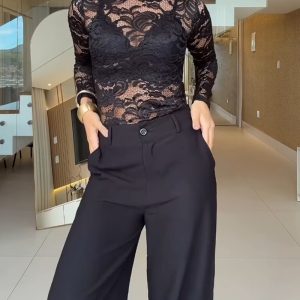 High Neck Long Sleeve Sexy Sheer Floral Lace Bodysuit, women Bodysuit, ChicMe catalog