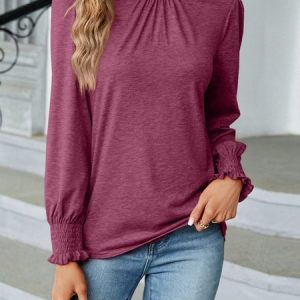 Vintage Plain Crew Neck Long Sleeve T-shirt, T-shirts, color:Wine Red|size:XXL, catalog Noracora shop