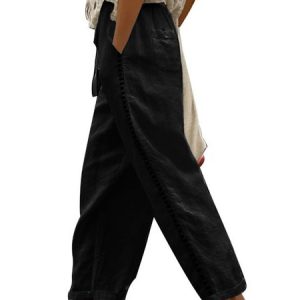 Women Plain Ankle Pants Casual Spring/Fall Comfy Cotton Trousers, Pants, color:Black|size:XXL, catalog Noracora shop