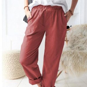 Women Plain Long Pants Vintage Spring/Fall Trousers, Pants, color:Wine Red|size:5XL, catalog Noracora shop