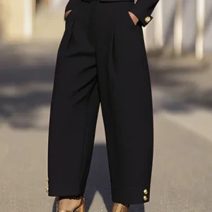 Urban Plain Buttoned Fashion Pants, Pants, color:Black|size:XS, Stylewe