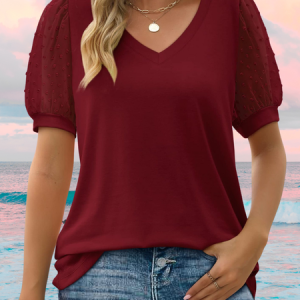 Women Polka Dots V Neck Casual Short Sleeve T-shirt, Tees & T-shirts, Roselinlin - Online Catalog
