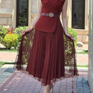 Sleeveless Notched Collar Sheer Mesh Patch Maxi Dress Casual Loose Fit Work Dress, women Work Dresses, ChicMe catalog