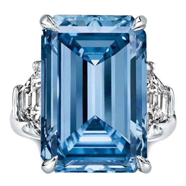 three stone engagement rings - Three Stone Emerald Cut Blue Topaz Engagement Ring, Italo jewelry - Online Catalog - Image 2