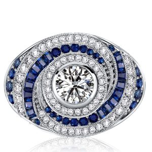 unique engagement rings - Italo Spiral Design White & Blue Sapphire Engagement Rings Cocktail Ring, Italo jewelry - Online Catalog