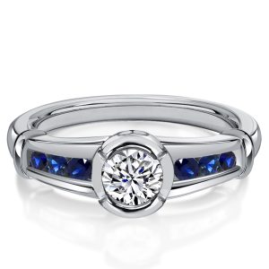 vintage engagement rings - Italo Bezel Blue Sapphire Ring White Sapphire Engagement Rings, Italo jewelry - Online Catalog