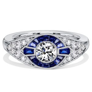 halo engagement rings - Italo Vintage Milgrain Blue Sapphire Halo Engagement Ring, Italo jewelry - Online Catalog