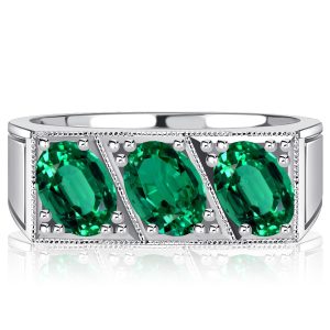 three stone engagement rings - Italo 3 Stone Emerald Green Oval Cut Vintage Engagement Ring, Italo jewelry - Online Catalog