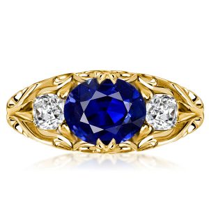 unique engagement rings - Italo Blue Sapphire East West Oval Cut Filigree Vintage Engagement Ring, Italo jewelry - Online Catalog