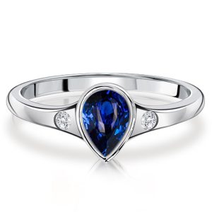 classic engagement rings - Italo Pear Shaped 3 Stone Ring Blue Sapphire Rings For Women, Italo jewelry - Online Catalog