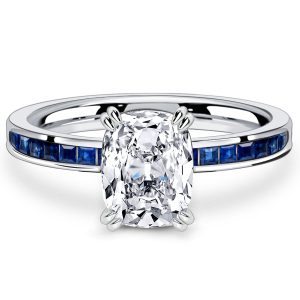 classic engagement rings - Italo Channel Set Cushion Cut White Sapphire Engagement Rings, Italo jewelry - Online Catalog