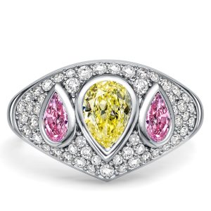 unique engagement rings - Italo Unique Pear Pink Sapphire Yellow Topaz 3 Stone Engagement Rings, Italo jewelry - Online Catalog