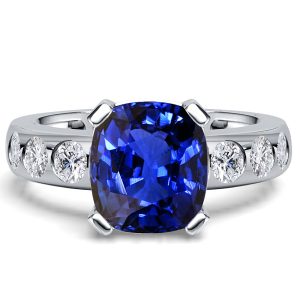 classic engagement rings - Italo Flush Setting Blue Sapphire Cushion Cut Engagement Ring, Italo jewelry - Online Catalog