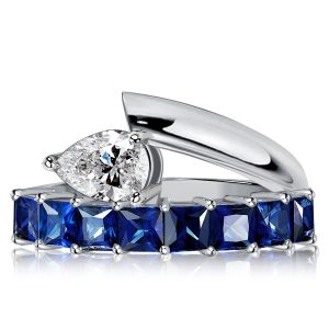 unique engagement rings - Italo Unique Princess & Pear Cut Blue Sapphire Engagement Ring, Italo jewelry - Online Catalog