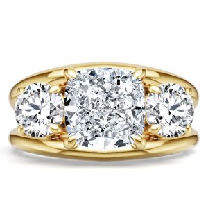unique engagement rings - Italo Split Shank Cushion Cut Three Stone Engagement Rings, Italo jewelry - Online Catalog