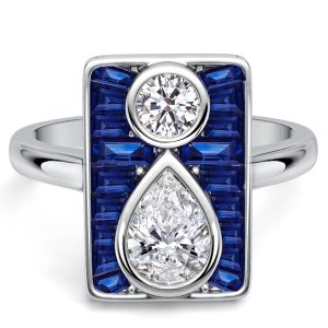 unique engagement rings - Italo Unique Design Pear & Round White & Blue Sapphire Engagement Ring, Italo jewelry - Online Catalog