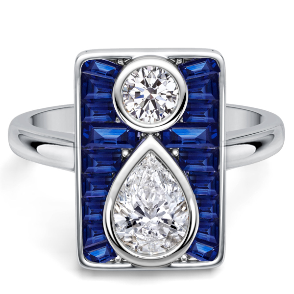 unique engagement rings - Italo Unique Design Pear & Round White & Blue Sapphire Engagement Ring, Italo jewelry - Online Catalog