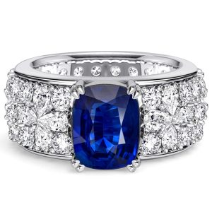unique engagement rings - Italo Floral Cushion & Pear Cut Blue Sapphire Unique Engagement Rings, Italo jewelry - Online Catalog