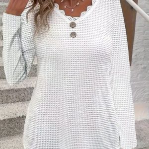 Casual Plain V Neck Long Sleeve T-shirt, T-shirts, color:White|size:5XL, catalog Noracora shop
