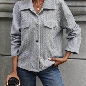 Women Spring/Fall Outerwear Vintage Jacquard Plain Long Sleeve Shawl Collar Jacket, JustFashionNow Jackets, color:Gray|size:XXL,