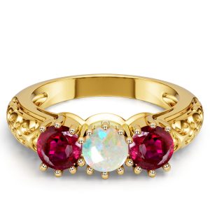 three stone engagement rings - Italo Golden Ruby Ring Three Stone Engagement Ring For Women Opal Rings, Italo jewelry - Online Catalog
