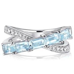 anniversary band - Italo Baguette Cut Aquamarine Criss-Cross Wedding Band Infinity Ring, Italo jewelry - Online Catalog