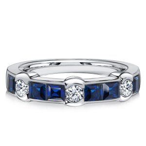anniversary band - Italo Channel Set Asscher Cut Blue Sapphire Half Eternity Band Ring, Italo jewelry - Online Catalog
