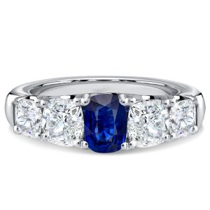 unique engagement rings - Italo Five Stone Cushion Cut Blue Sapphire Engagement Ring, Italo jewelry - Online Catalog
