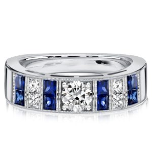 anniversary band - Italo Princess Cut White & Blue Sapphire Wedding Bands For Women, Italo jewelry - Online Catalog