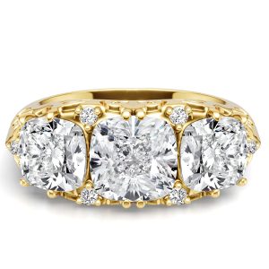 unique engagement rings - Italo 3 Stone Cushion Cut Filigree Engagement Ring, Italo jewelry - Online Catalog