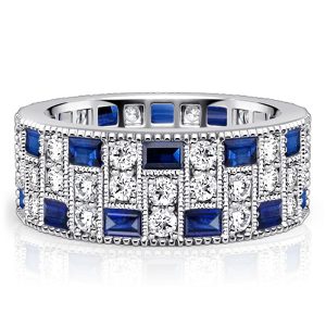 eternity band - Italo Milgrain Bezel Blue & White Sapphire Round Cut Eternity Band, Italo jewelry - Online Catalog