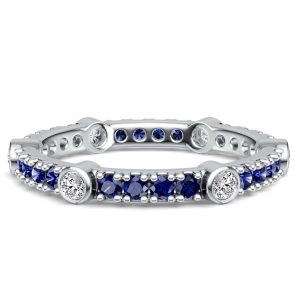 eternity band - Italo Bezel Round White & Blue Sapphire Eternity Band For Women, Italo jewelry - Online Catalog