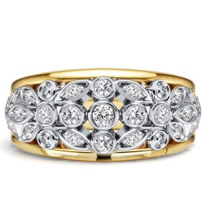 anniversary band - Italo 2 Tone Bezel Setting Round Cut Half Eternity Band Ring Anniversary Band, Italo jewelry - Online Catalog