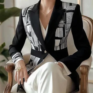 Urban Printing Abstract Lapel Collar Blazer, Blazers, color:Black|size:XXL, Stylewe