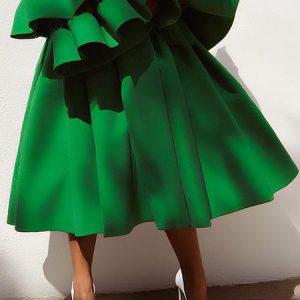 Satin Elegant Plain Midi Skirt, Skirts, color:Green|size:XXL, Stylewe