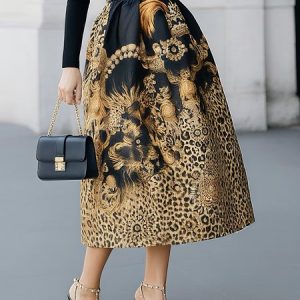 Urban Printing Leopard Midi Skirt, Skirts, color:Brown|size:XXL, Stylewe
