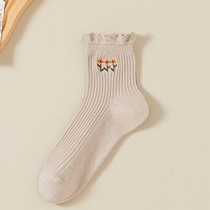 New Pure Cotton Japanese Retro Literary Flower Middle Tube Women's Socks Sweat-absorbent Breathable Embroidered Flower Socks, JustFashionNow Socks, color:Off White|size:One-size,