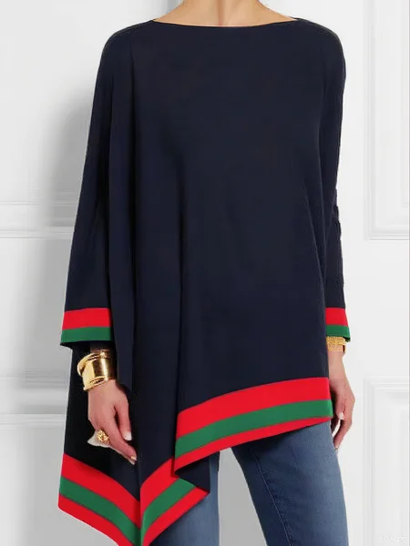 Jersey Casual Color Block Blouse, Blouses and Shirts, color:Black|size:XXL, Stylewe