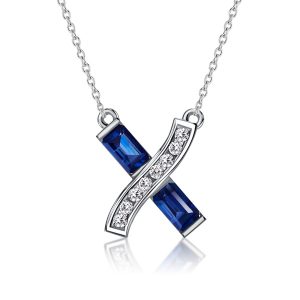 necklaces - Italo Baguette Cut Blue Sapphire Necklace Infinity Cross Necklace, Italo jewelry - Online Catalog