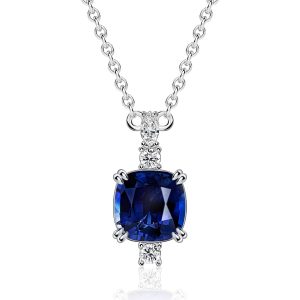 necklaces - Italo Cushion Cut Blue Sapphire Necklace Pendant Necklace For Women, Italo jewelry - Online Catalog