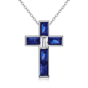 necklaces - Italo Bezel Baguette Cut Blue Sapphire Necklace Cross Necklace, Italo jewelry - Online Catalog