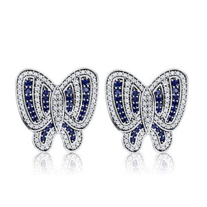 earrings - Italo Dancing Butterfly White & Blue Sapphire Stud Earrings For Women, Italo jewelry - Online Catalog