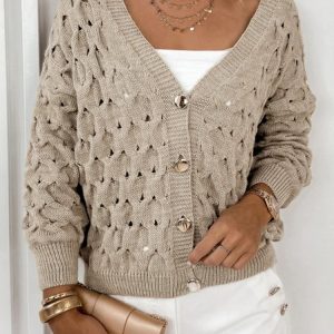 Women Cotton Plain Long Sleeve Comfy Casual Sweater, Sweaters, color:Khaki|size:XL, catalog Noracora shop