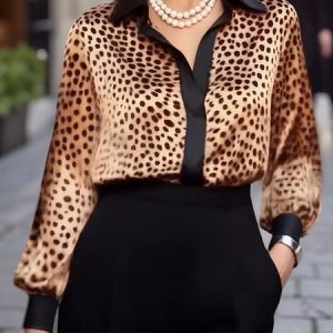 Urban Leopard Printing Shirt Collar Shirt, Blouses and Shirts, color:As Picture|size:XXL, Stylewe