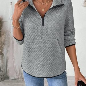 Casual Polo Collar Plain Sweatshirt, Hoodies & Sweatshirts, color:Light Gray|size:XL, catalog Noracora shop