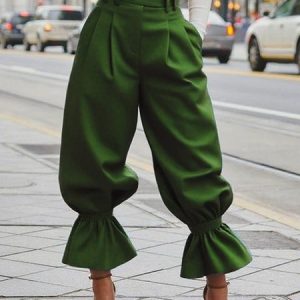 Casual Plain Ankle Banded Pants, Pants, color:Green|size:XXL, Stylewe