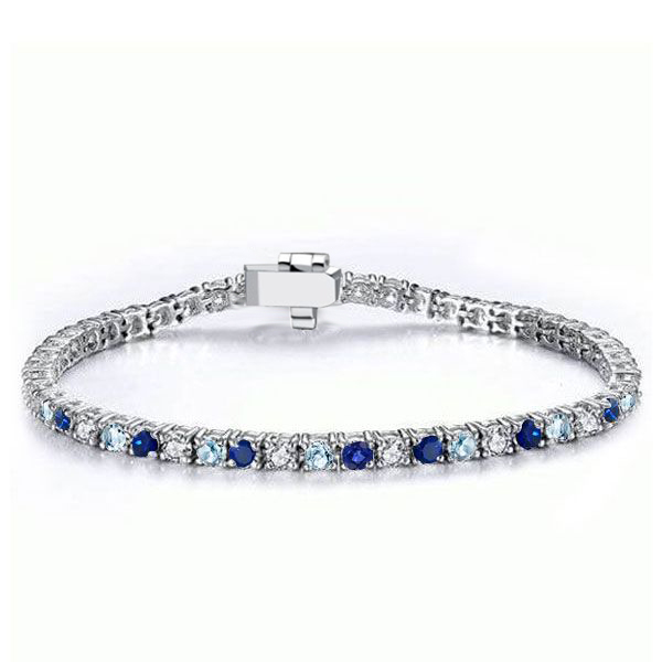 bracelets - Italo Round Cut Blue Sapphire Tennis Bracelet For Women Classic, Italo jewelry - Online Catalog - Image 2